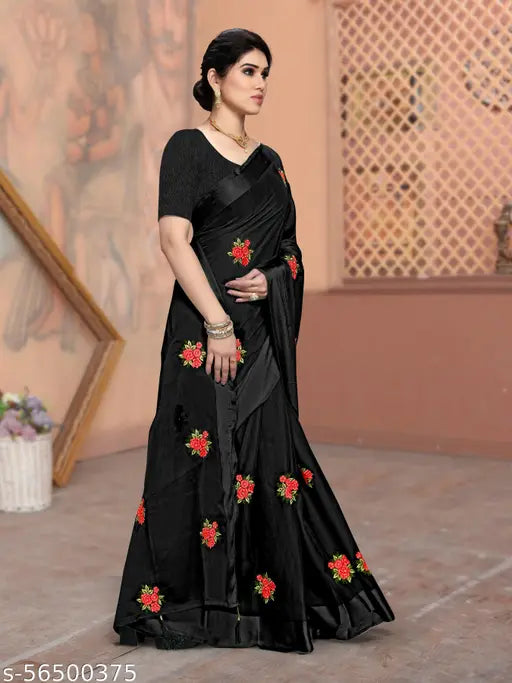 Heavy embellished chiffon saree with hot fixing work, Indian made, free size (Lilinlord Present)