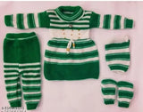 Woolen striped cube kids' winter frock set, Radhe Krishna design, 0-3 months