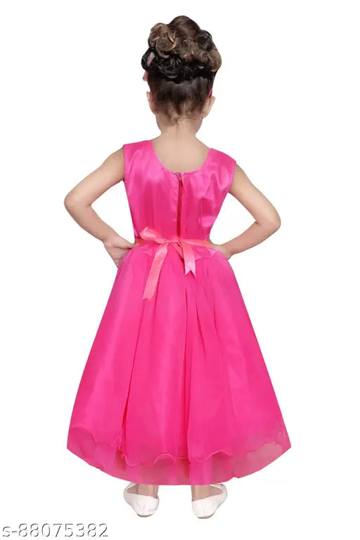 Pink chiffon princess frock party gown dress