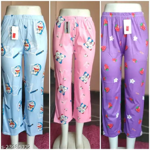 Purple pajama pants with cartoon print