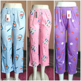 Purple pajama pants with cartoon print