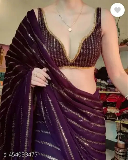 Georgette saree with solid blouse, Myra Sensational, single piece, India origin