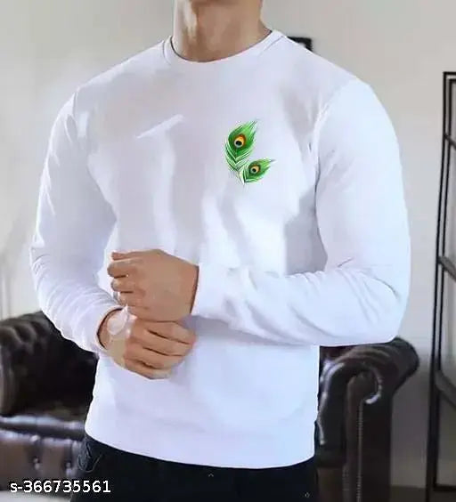 Striped full polyester long-sleeve men's t-shirt, white color, India origin
