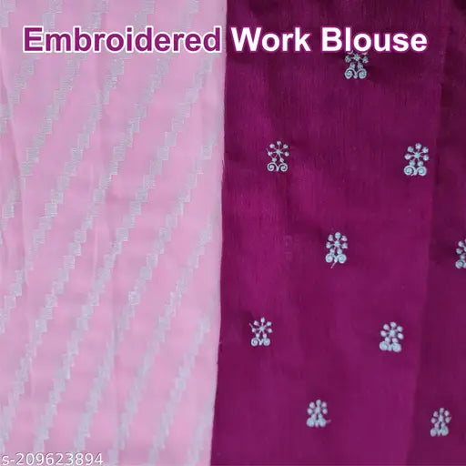 Pink and white embroidered work blouse with 3/4 sleeves