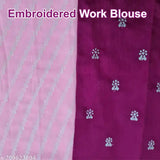 Pink and white embroidered work blouse with 3/4 sleeves
