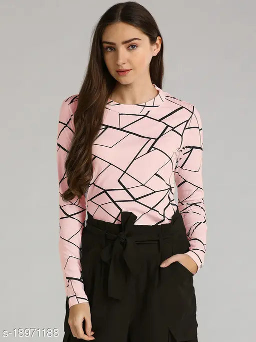 Peach cotton long-sleeve LEWEL women's printed t-shirt, vibrant design on display