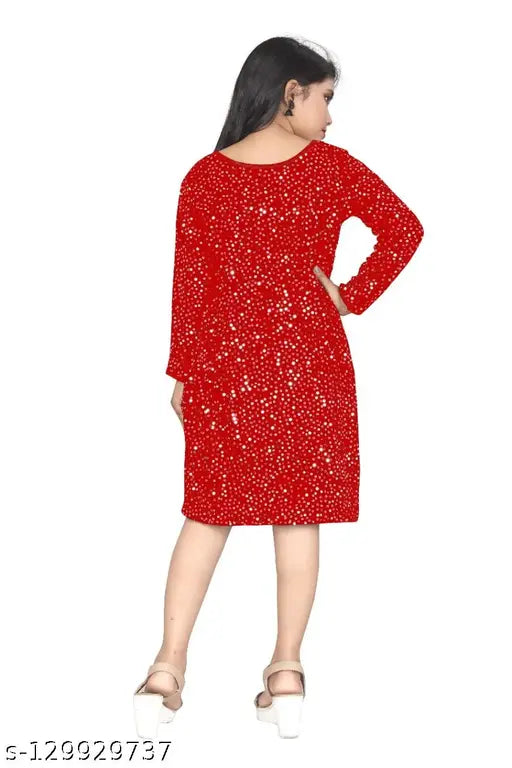 Embellished net flax one-piece dress with long sleeves, hanging work by Wazix Clothing, India (Size 4-5 years to 13-14 years)