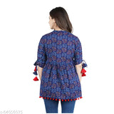 Stylish feminine cotton tunics, printed net three-quarter sleeve tops for women, size S-XXL origin India