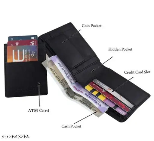 Black artificial leather TAQWA Men's party wallet, sleek design with 3 card slots, long-lasting PU material