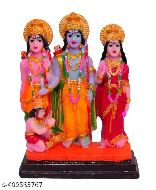Multicolor Polyresin Ram Darbar Statue: Lord Ram, Sita, Laxman & Hanuman for Spiritual Puja Vastu, 21 cm tall