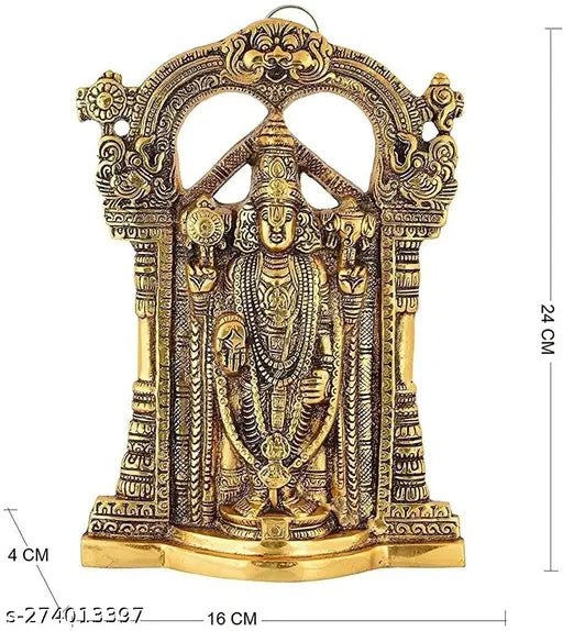 Tirupati Balaji Perumal metal idol set, 16cmx24cmx1.5cm, for home, temple, office, and gifting. Lucky, auspicious idol from India