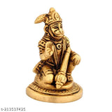 Brass Hanuman ji seated idol, blessing posture, temple decor, home altar, 3" x 2" x 2", 200gm, Indian craftsmanship