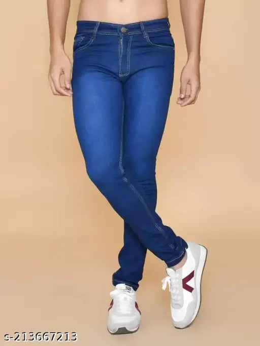 Dark blue denim jeans, MARKVIEW Men's skinny fit, durable quality, comfortable wear