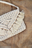 Cream macramé handbag, casual wear, handmade, crochet detailing, fashionable gift idea