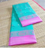 Pure cotton Taant saree - best quality Indian silk-like saree with Zari woven net design, free size, length 5.5m