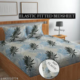Microfiber double bedsheet set with botanical print, elastic fitted and two pillow covers, size 78x72 inches, ideal for summer use on 8-inch mattresses