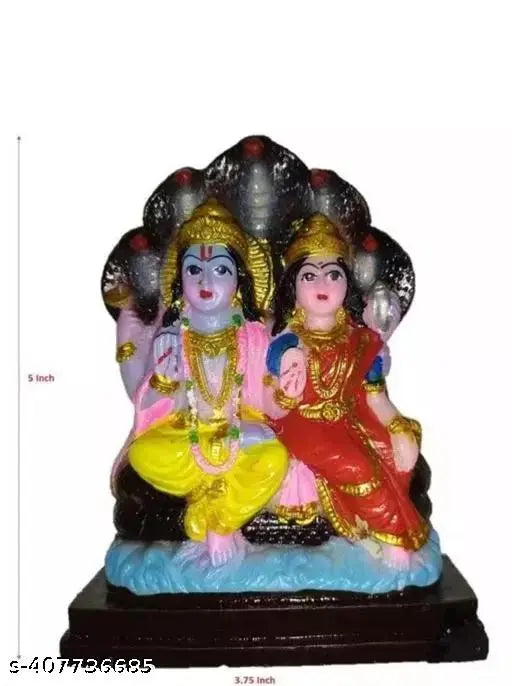 Multicolored resin Vishnu-Lakshmi idol with multiple arms and details, available for purchase