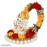 Red white yellow marble Diksha Collection Ganesha showpiece, 62 cm - Exquisite handcrafted Ganesh idol for car dashboard or home temple