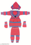 Trendy wool self-design net girls sweater set (0-6M, 6-12M), includes frock, pant, cap, bootie - India