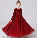 Purple sequin net western dress for girls, trendy full-length outfit with long sleeves
