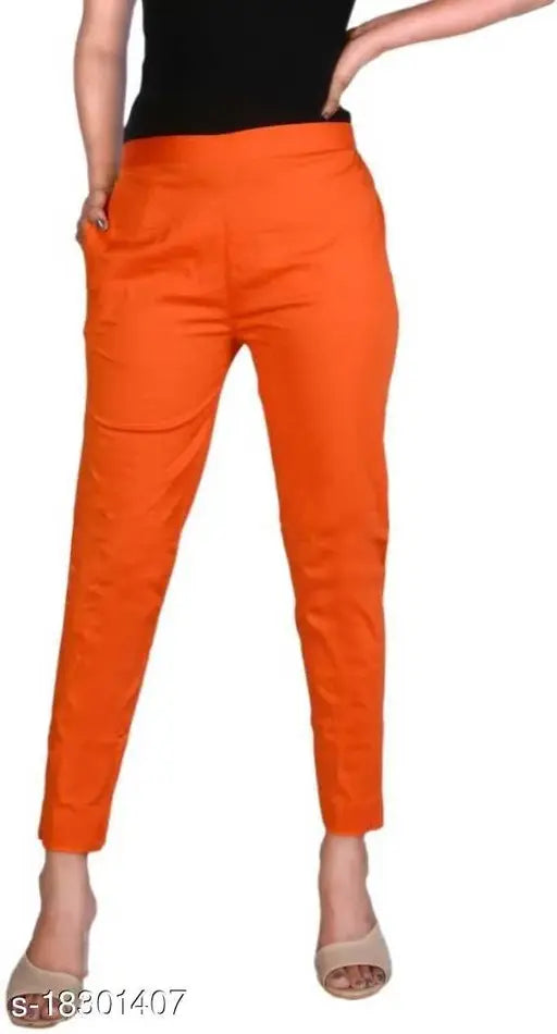 Orange cotton lycra regular-slim fit casual trousers, comfortable and stylish for summer wear