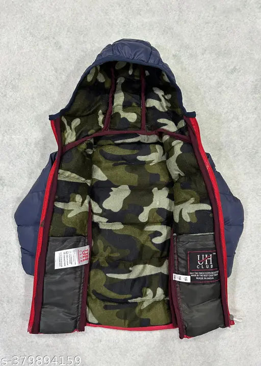 Kids winter camo bomber jacket with hood