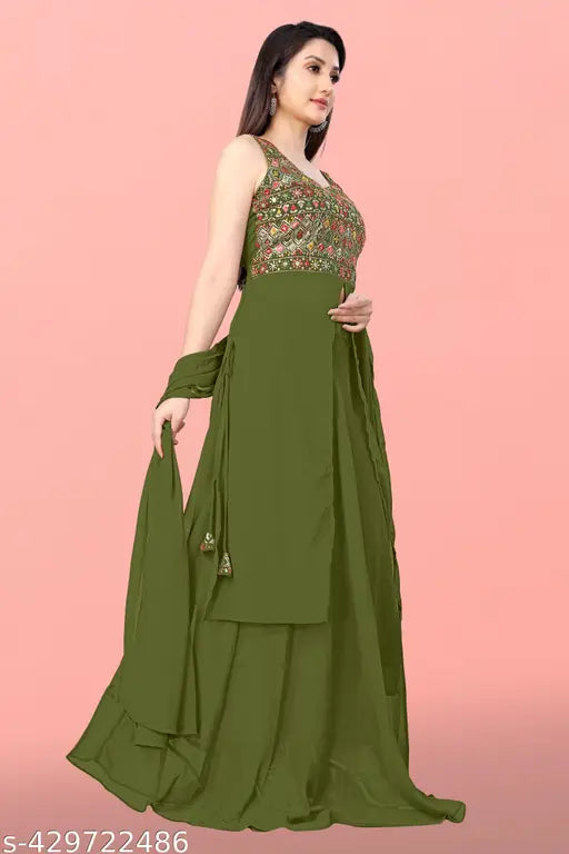 Designer 3 piece women dress set, top dupatta skirt
