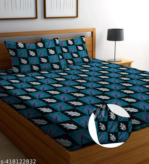 KIRAT cotton elastic, king size fitted bedsheets with 2 pillow covers, double bed, all-around elastic, 72x78+10, supersoft geometric print, summer use