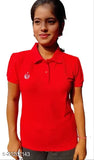 Cotton blend women's polo t-shirt, solid color, short sleeves. Breathable, comfortable clothing for women made in India