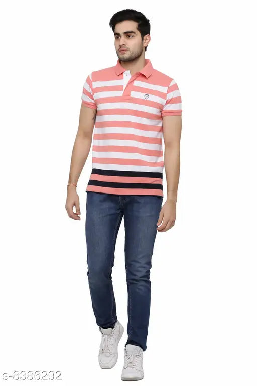 Blue cotton blend short-sleeve printed Polo T-shirt for men, size S