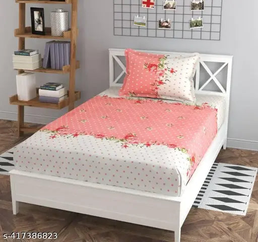Glace cotton, single size elastic fitted bedsheet with pillow cover (DECORHUT FABS), ideal for 6-inch mattresses. Breathable, durable, and easy to maintain, perfect for summer