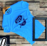 Redesign printed polyester men's t-shirt, short sleeves, red color on fashionable mannequin