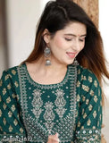 Rayon embroidered Anarkali Kurta Pant & Dupatta Set by Laxmi Garment - Indian printed Rayon women's set with three-quarter sleeves