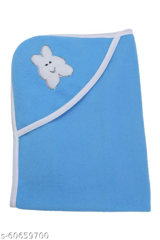 NCY fleece hooded baby blankets pack of 4, warm and cozy AC fleece for mild winter, cartoon-themed baby essentials from India (1cm x 36cm x 24cm)