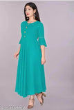 Sky Blue Rayon Flared Kurta with Three Quarter Sleeves - Premium quality round neck solid colored Indian traditional outfit for women