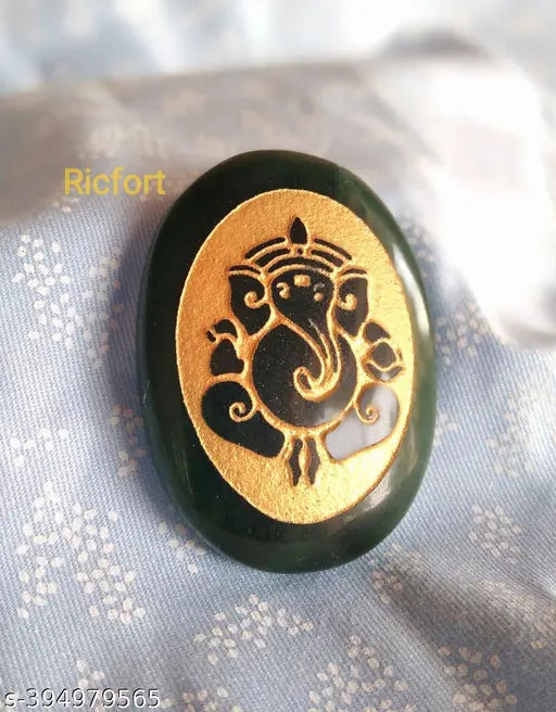 Green jade Ganesh coin, natural stone, handcrafted Indian idol, 2.5x0.7x4cm, 20gm
