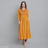 Rayon embroidered kurti with three-quarter sleeves, attractive Indian fashion for women