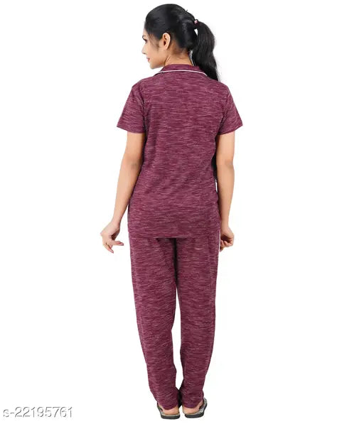 Cotton women's night suit set, pack of 1 - XL size with 20in bust, 28in length for top; 38in waist, 39in length for bottom from India