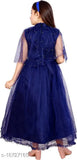 Blue net frock dress for girls, embellished ethnic gown with three-quarter sleeves, Indian partywear in pack of 1 (3-14 years)