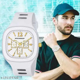 Trendy self-embroidered cotton cap and silicon strap analog watch with selfie sunglasses, pack of 3 for formal casual wear in various sizes (India origin)
