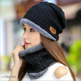 Woolen headband with matching cap in blue color, for men and women