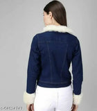 Dark blue denim waistcoat for women - solid pattern, long sleeves, multiple sizes available