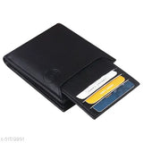 Attractive Men Black PU two-fold wallet with 2 compartments, solid design, free size (11cm x 7cm), matte finish, made in India