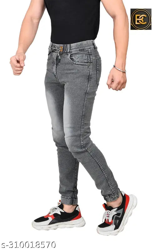 Grey cotton blend dyed/washed men's joggers for confident style, size 30 (India)