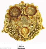 Golden brass item, religious thali set, 2 diyas included