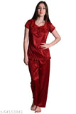 Purple maroon satin pyjama set by Nightdoll - Comfortable & chic women's nightwear for special occasions