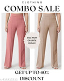 Taupe and beige women's slim fit high rise bootcut bell bottom trousers combo sale 40% off