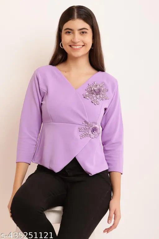 Lycra three-quarter sleeve women's top - solid, trendy from India