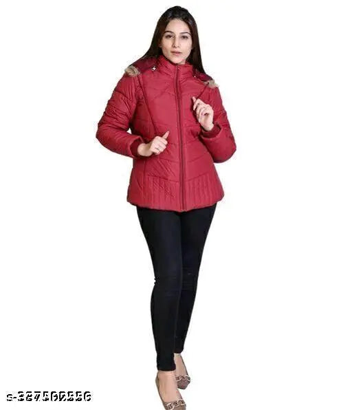 Red nylon quilted jacket, winter style with long sleeves, size L (bust 40in, length 26in), made in India