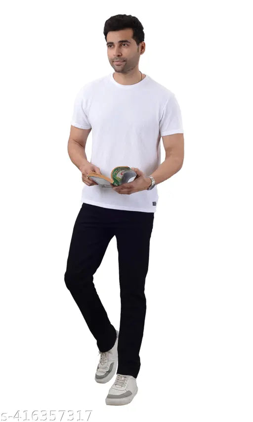 Men's regular fit trendy black jeans, 100% cotton denim fabric
